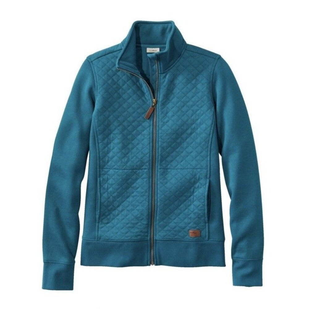 L.L Bean Jacket XL Womens Regular Teal Blue Quilted Front Full Zip Cozy Outdoor